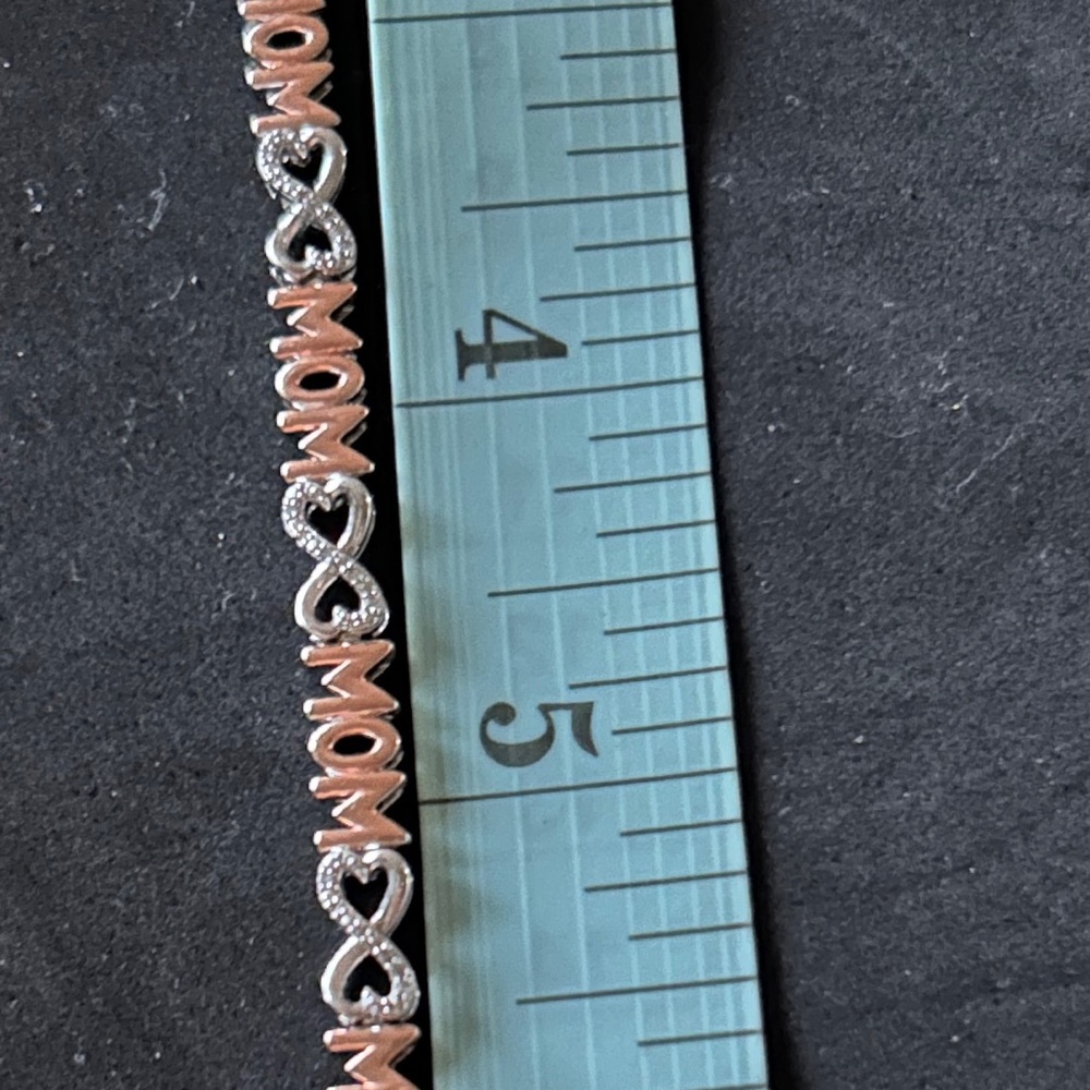 Sterling 'MOM' Heart Link Bracelet - Rose Gold & Silver with Diamond accents - Picture 6 of 7